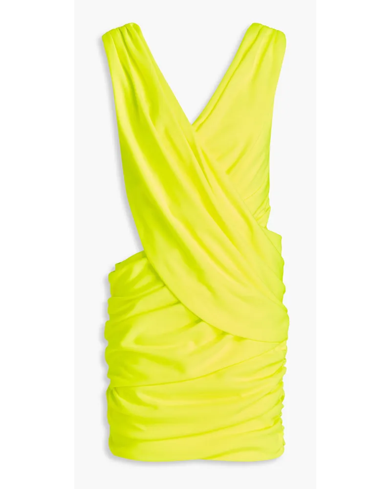 Balmain Neonfarbenes Minikleid aus Ponte mit Cut-outs und Raffungen Grün