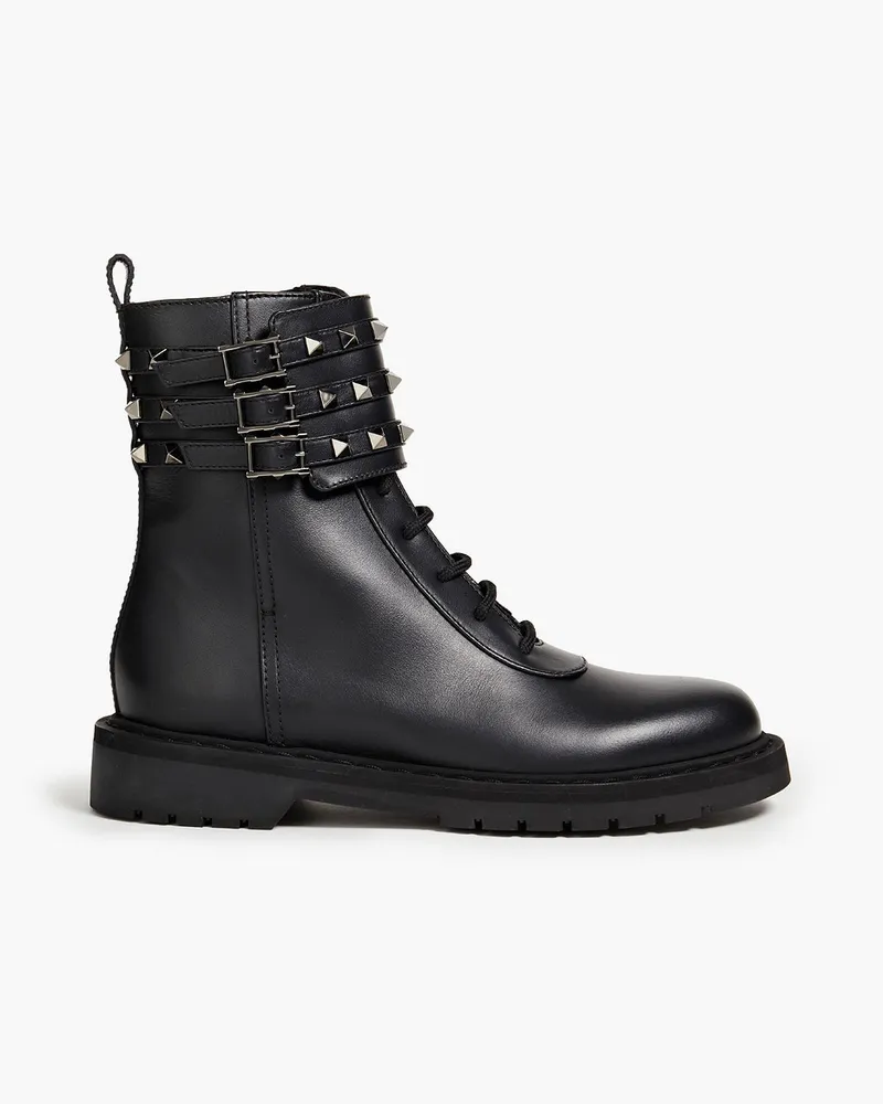 Valentino Garavani Rockstud Combat Boots aus Leder mit Schnalle Schwarz