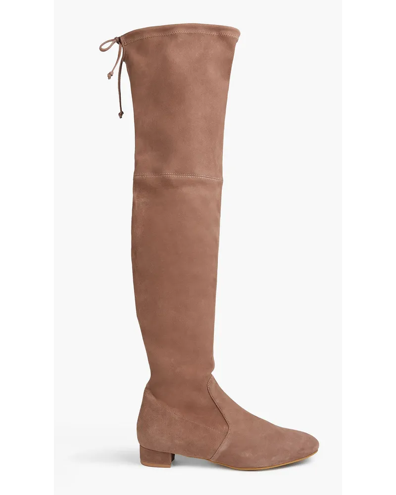 Stuart Weitzman Genna 60 Overknees aus Stretch-Veloursleder Neutral