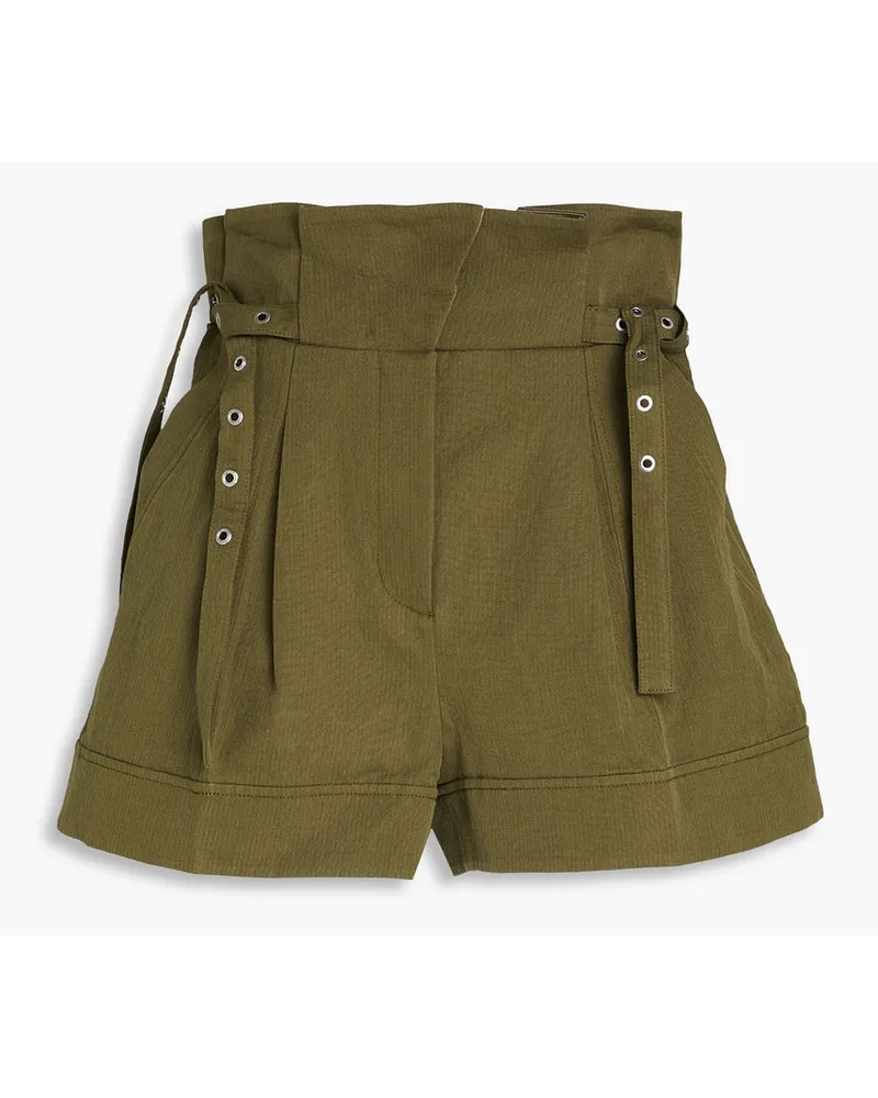 3.1 phillip lim Shorts aus einer Baumwoll-Leinenmischung mit Gürtel Grün