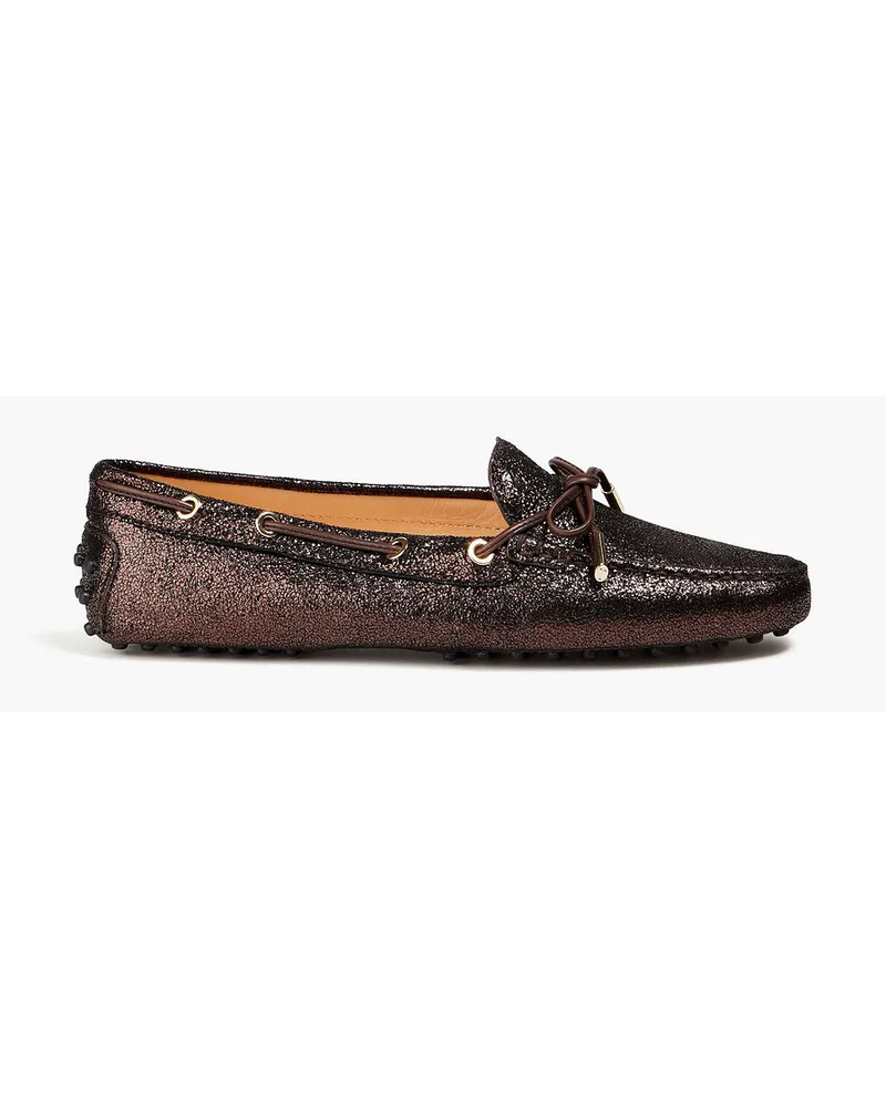 TOD'S Loafers aus Veloursleder inMetallic-Optik mit Schleife Braun