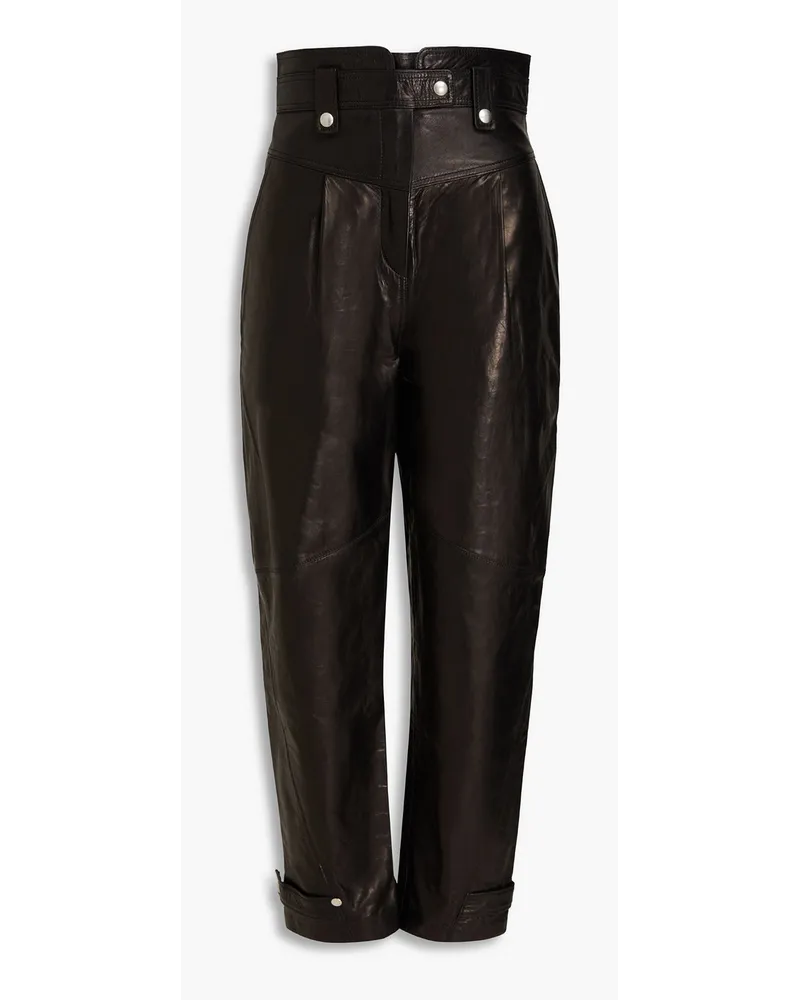 IRO Cropped Karottenhose aus Leder inKnitteroptik mit Falten Schwarz