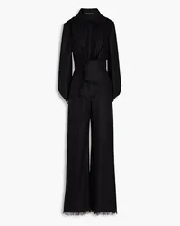 Alberta Ferretti Jumpsuit aus Filz aus einer Wollmischung mit Fransen und Knotendetail Schwarz