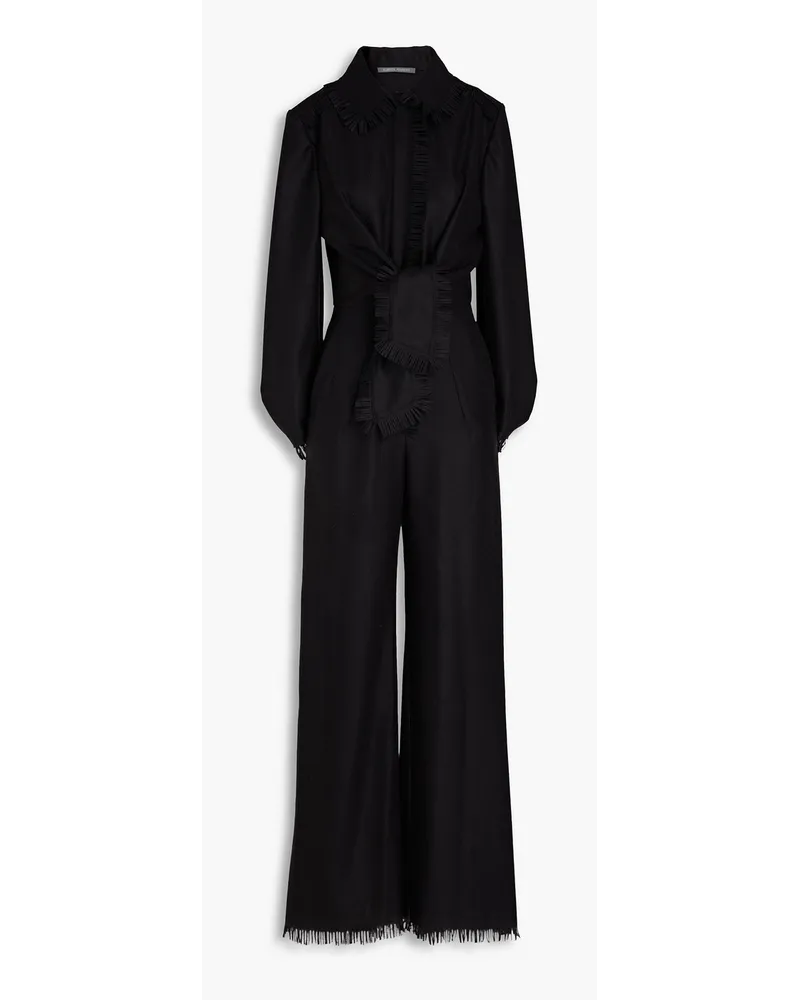 Alberta Ferretti Jumpsuit aus Filz aus einer Wollmischung mit Fransen und Knotendetail Schwarz