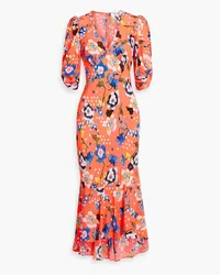 Diane von Furstenberg Tati Midikleid aus Crêpe mit floralem Print Orange