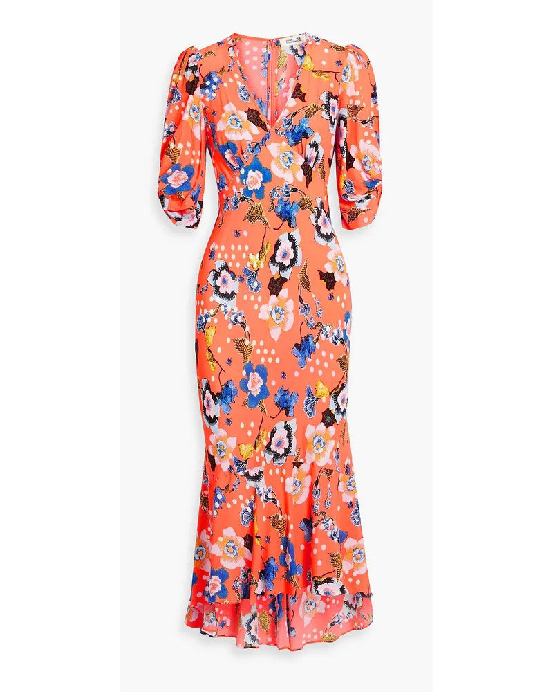 Diane von Furstenberg Tati Midikleid aus Crêpe mit floralem Print Orange