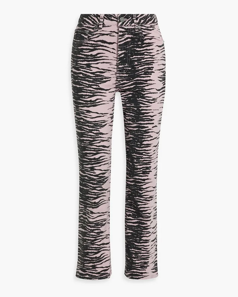 Ganni Halbhohe Bootcut-Jeans mit Tigerprint Pink