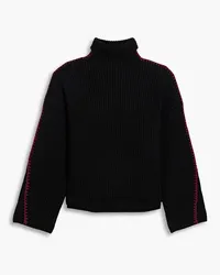 Rag & Bone Ingrid Rollkragenpullover aus gerippter Wolle mit Details im Überwendlichstich Schwarz