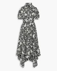 Stella McCartney Asymmetrisches Maxikleid aus Seide mit floralem Print und Drapierung Schwarz