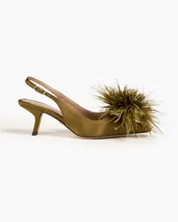 Sam Edelman Feather-embellished satin slingback pumps Grün