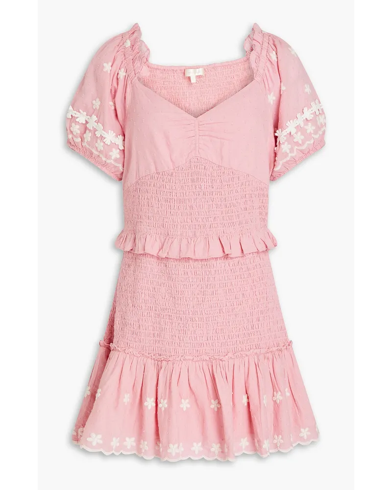LoveShackFancy Jarrah Minikleid aus Baumwolle mit eingewebten Punkten und Raffung Pink