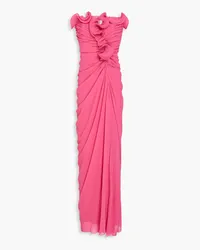 Badgley Mischka Trägerlose Robe aus Chiffon mit Rüschen Pink