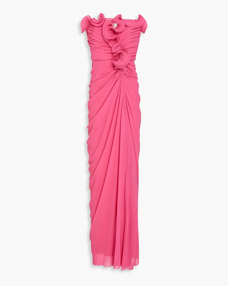 Badgley Mischka Trägerlose Robe aus Chiffon mit Rüschen Pink