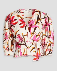 Diane von Furstenberg Bluse aus Popeline aus einer Baumwollmischung mit floralem Print Weiß