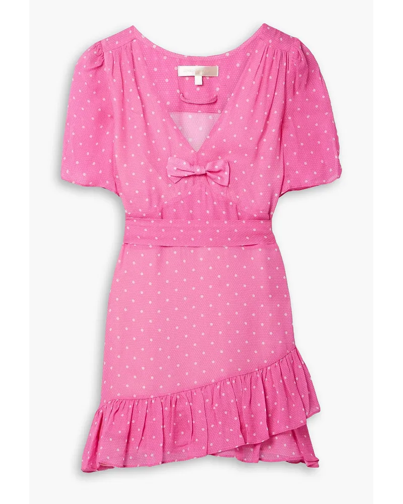 LoveShackFancy Azreal Minikleid aus Crêpe de Chine mit Polka-Dots, Gürtel und Rüschen Pink