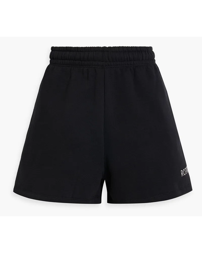 ROTATE Birger Christensen Shorts aus Baumwollfleece mit Kristallverzierung Schwarz