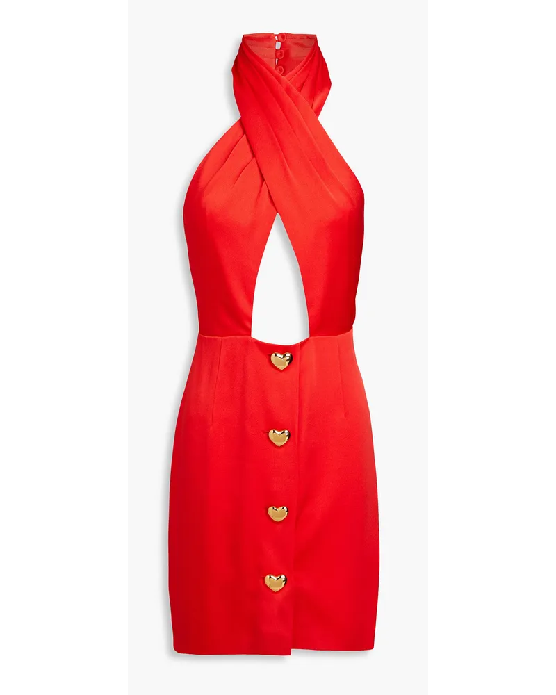 Moschino Neckholder-Minikleid aus Satin mit Zierknöpfen Rot