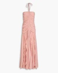 Veronica Beard Lucine Neckholder-Maxikleid aus Seidenkrepon mit Raffungen Pink