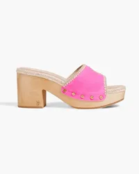 Veronica Beard Hannalee Mules aus Veloursleder mit Plateau und Jutebesatz Pink