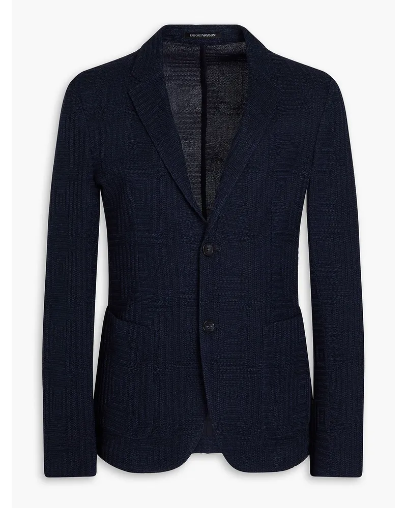 Emporio Armani Blazer aus gerippter Baumwolle Blau