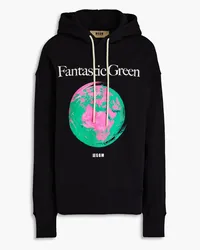 MSGM Hoodie aus Baumwollfrottee mit Print Schwarz