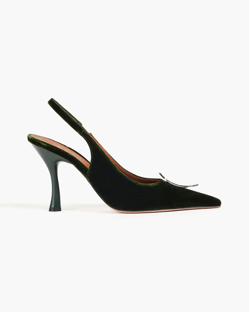 Malone Souliers Vilma Slingback-Pumps aus Samt mit Kristallverzierung Grün