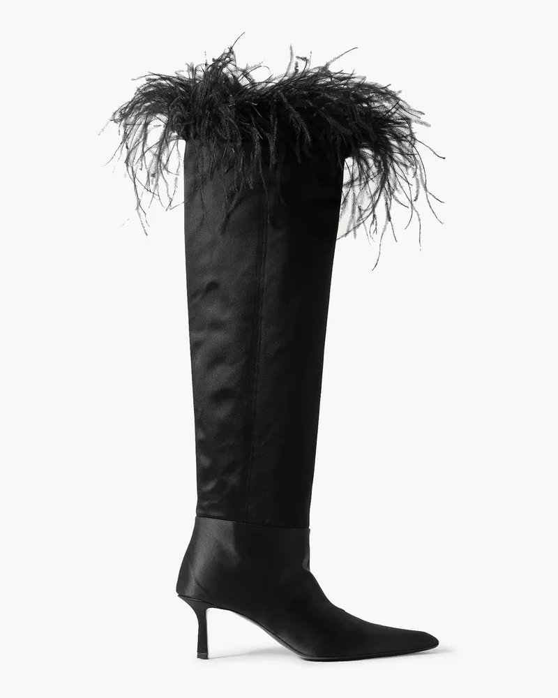 Alexander Wang Viola Overknees aus Satin mit Federn Schwarz