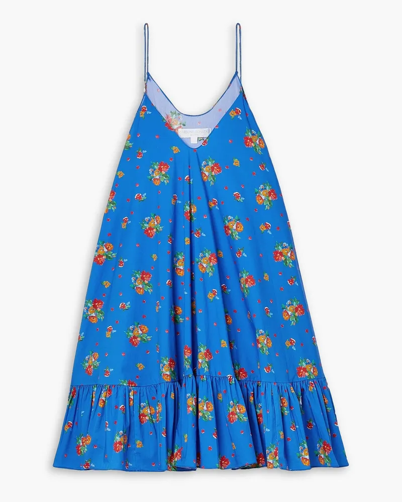 Caroline Constas Laurel Minikleid aus Popeline aus einer Baumwollmischung mit floralem Print Blau