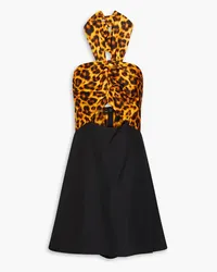 Sandro Minikleid aus glänzendem Twill mit Leopardenprint und Cut-outs Animal-print