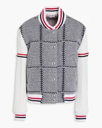 Thom Browne Bomberjacke aus Merinowoll-Tweed und Leder mit Karomuster Grau