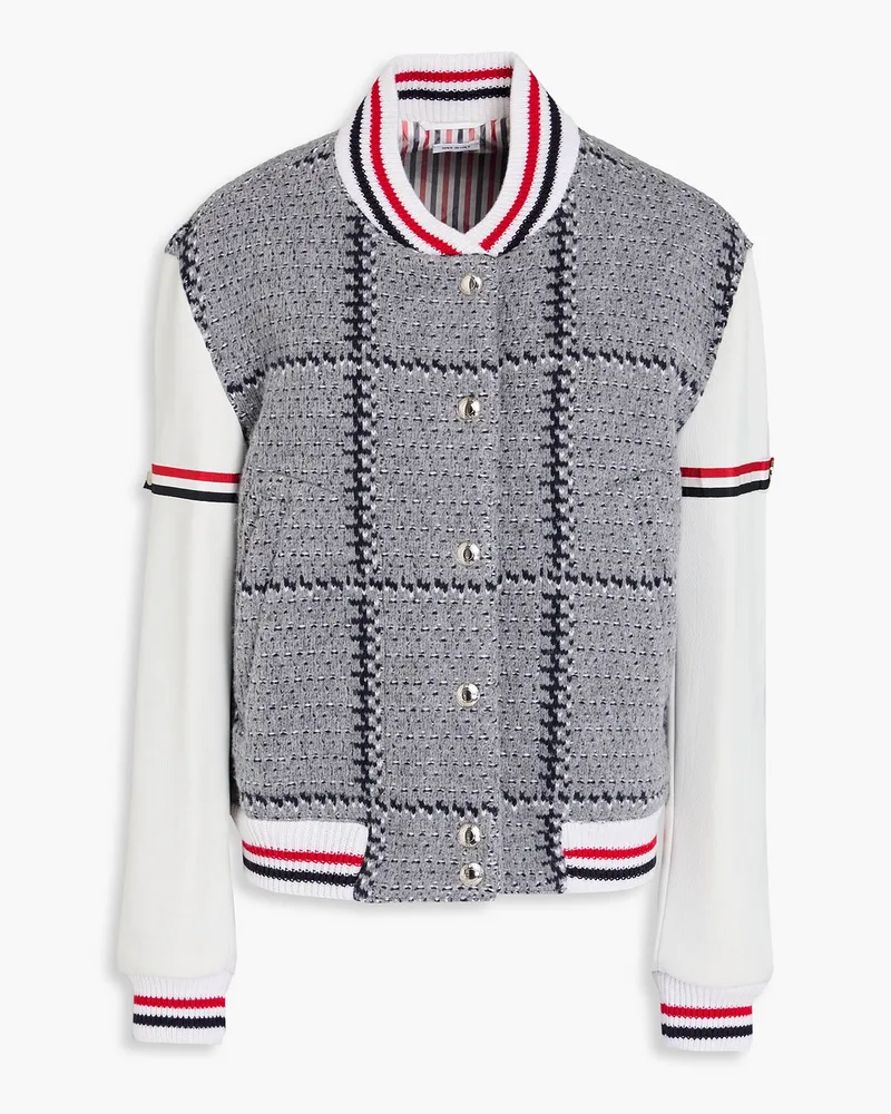 Thom Browne Bomberjacke aus Merinowoll-Tweed und Leder mit Karomuster Grau