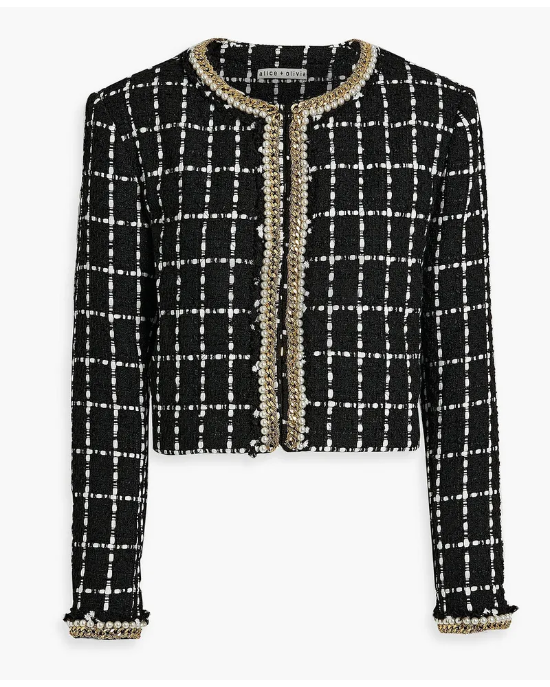 Alice + Olivia Alice OliviaSabina verzierte Jacke aus Bouclé-Tweed mit Metallic-Effekt und Karomuster Schwarz