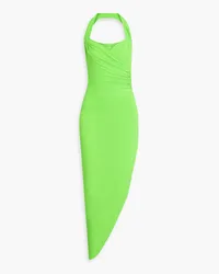 Norma Kamali Cayla Neckholder-Maxikleid aus neonfarbenem Stretch-Jersey mit Raffungen Grün