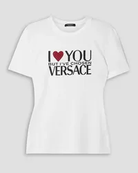 Versace T-Shirt aus Stretch-Jersey mit Print und Verzierungen Weiß