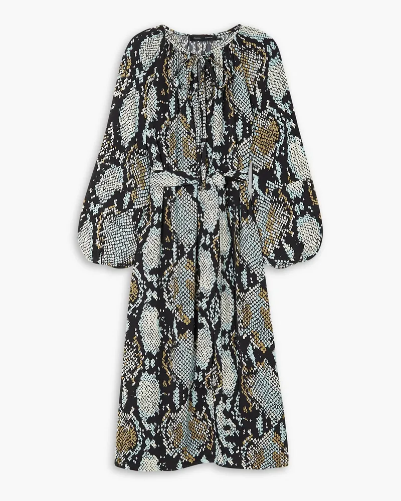 Proenza Schouler Midikleid aus Crêpe de Chine mit Schlangenprint und Gürtel Schwarz