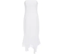 Asymmetric strapless chiffon-paneled stretch-cady dress