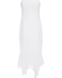 Halston Asymmetric strapless chiffon-paneled stretch-cady dress Weiß