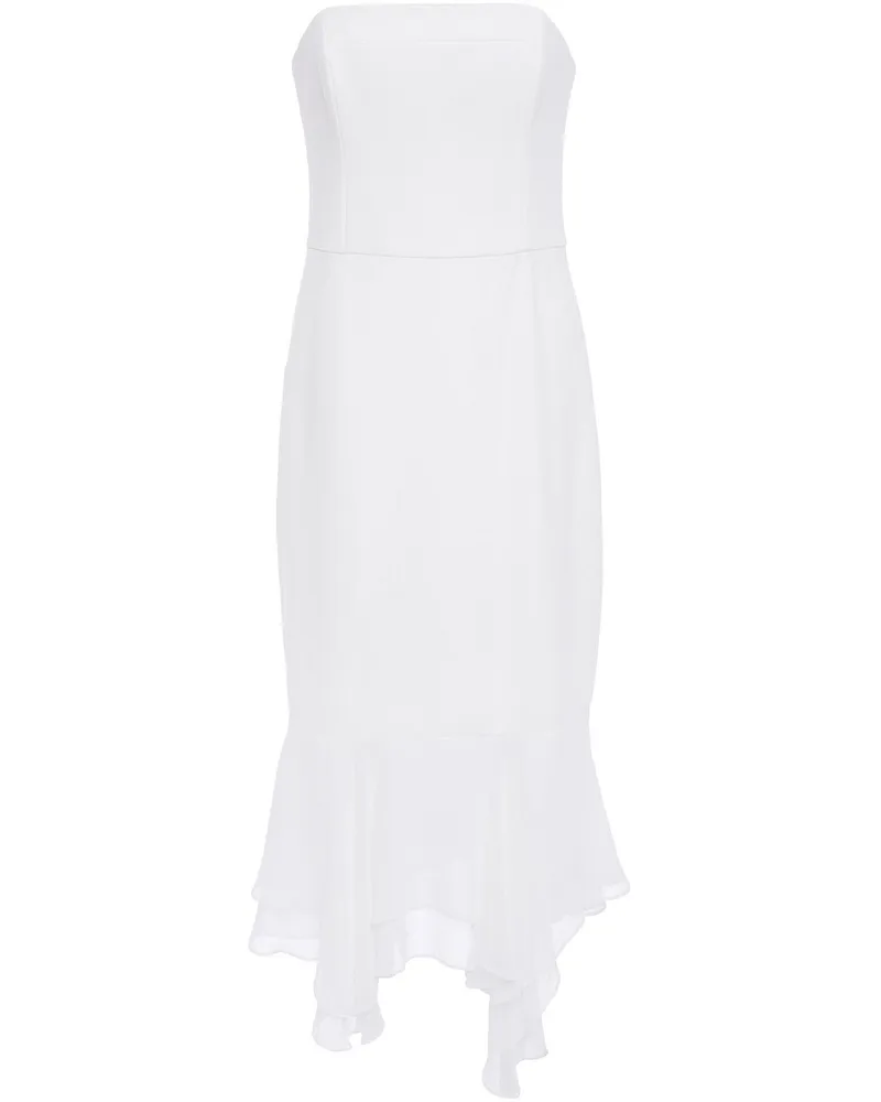 Halston Asymmetric strapless chiffon-paneled stretch-cady dress Weiß