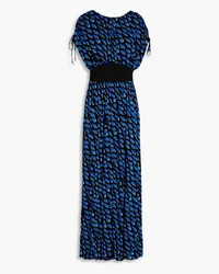 Diane von Furstenberg Andra bedruckter Jumpsuit mit weitem Bein aus Stretch-Mesh Blau