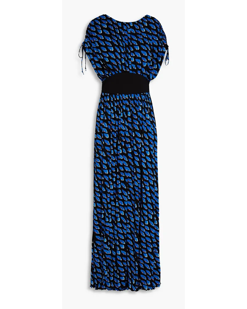 Diane von Furstenberg Andra bedruckter Jumpsuit mit weitem Bein aus Stretch-Mesh Blau