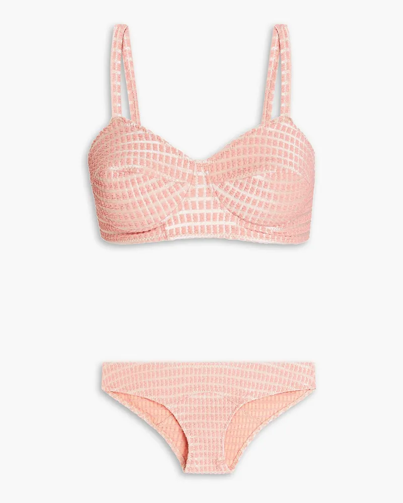 Lisa Marie Fernandez Goldwyn Bikini aus Stretch-Seersucker inMetallic-Optik Pink