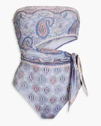 Zimmermann Bandeau-Badeanzug mit Paisley-Print und Cut-outs Blau