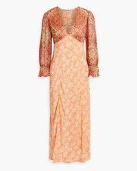 RIXO Aoife Midikleid aus glänzendem Crêpe und Chiffon mit Fil Coupé und Paisley-Print Orange