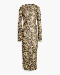 ROTATE Birger Christensen Gerafftes Midikleid aus Mesh mit Schlangenprint Animal-print