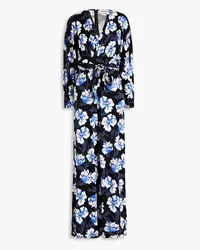 Diane von Furstenberg Fanny Jumpsuit mit weitem Bein aus Jersey aus einer Lyocell-Wollmischung mit floralem Print Blau