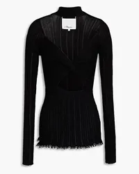 3.1 phillip lim Rollkragenpullover aus einer gerippten Baumwollmischung mit Cut-outs Schwarz