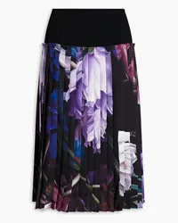 Roberto Cavalli Plissierter Rock aus Seiden-Twill mit Print und Crêpe-Einsatz Schwarz