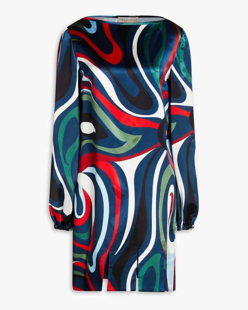 Emilio Pucci Bedrucktes Minikleid aus Satin Blau