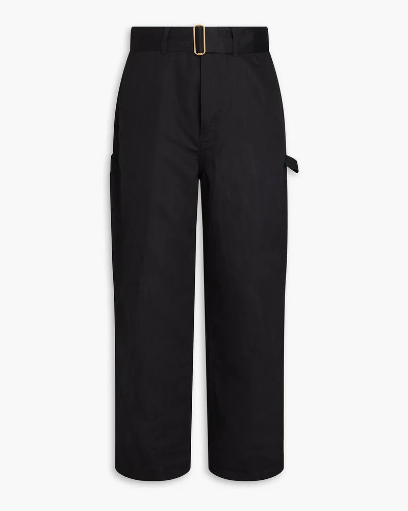 Dunhill Hose aus einer Baumwoll-Leinenmischung mit Gürtel Schwarz