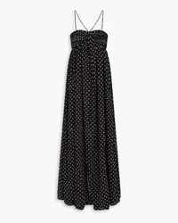 ROTATE Birger Christensen Maxikleid aus Georgette mit Polka-Dots und Raffung Schwarz